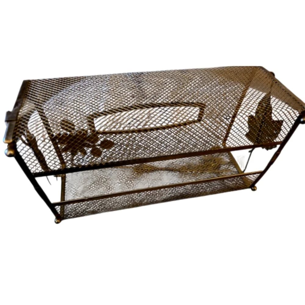 Gold Mesh Bathroom Tissue Box Floral Hollywood Regency Retro Vintage Oblong